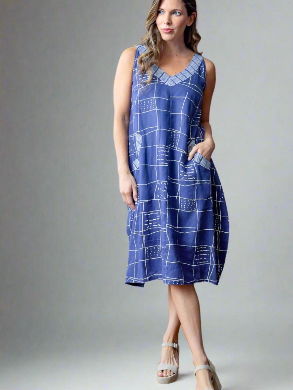 Olivia by Habitat Blue Dusk Grid Museum Dress